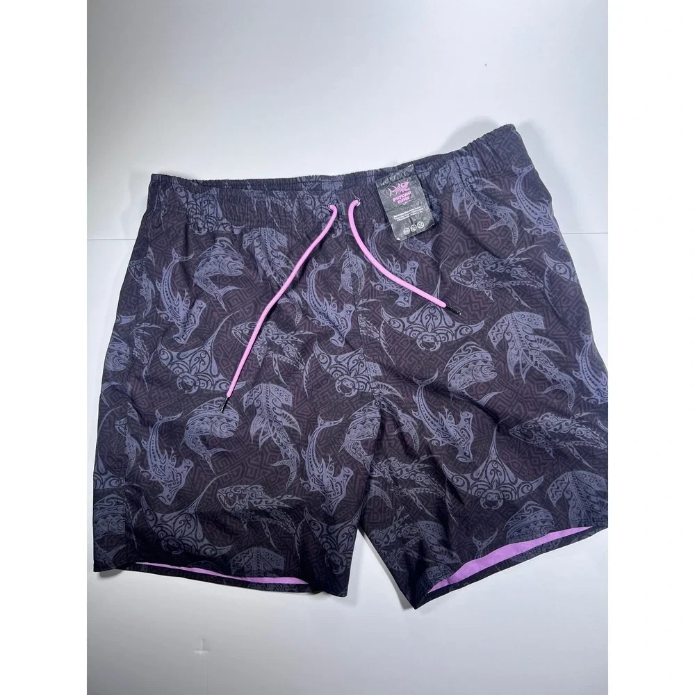 Psycho Tuna Mens XXL Purple Tribal Fish Waterproof 4-Way Stretch Swim Trunks
